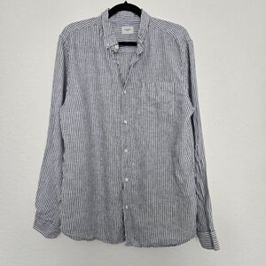 Academy Brand Mens L Rory Linen Shirt Striped Button Down‎ Navy